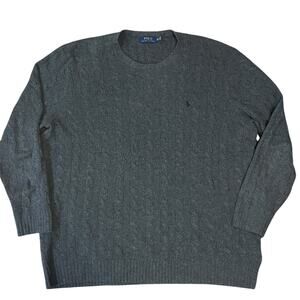 Polo Ralph Lauren Cashmere/Wool Blend Gray Cable Knit Crew Neck Sweater Mens XLT